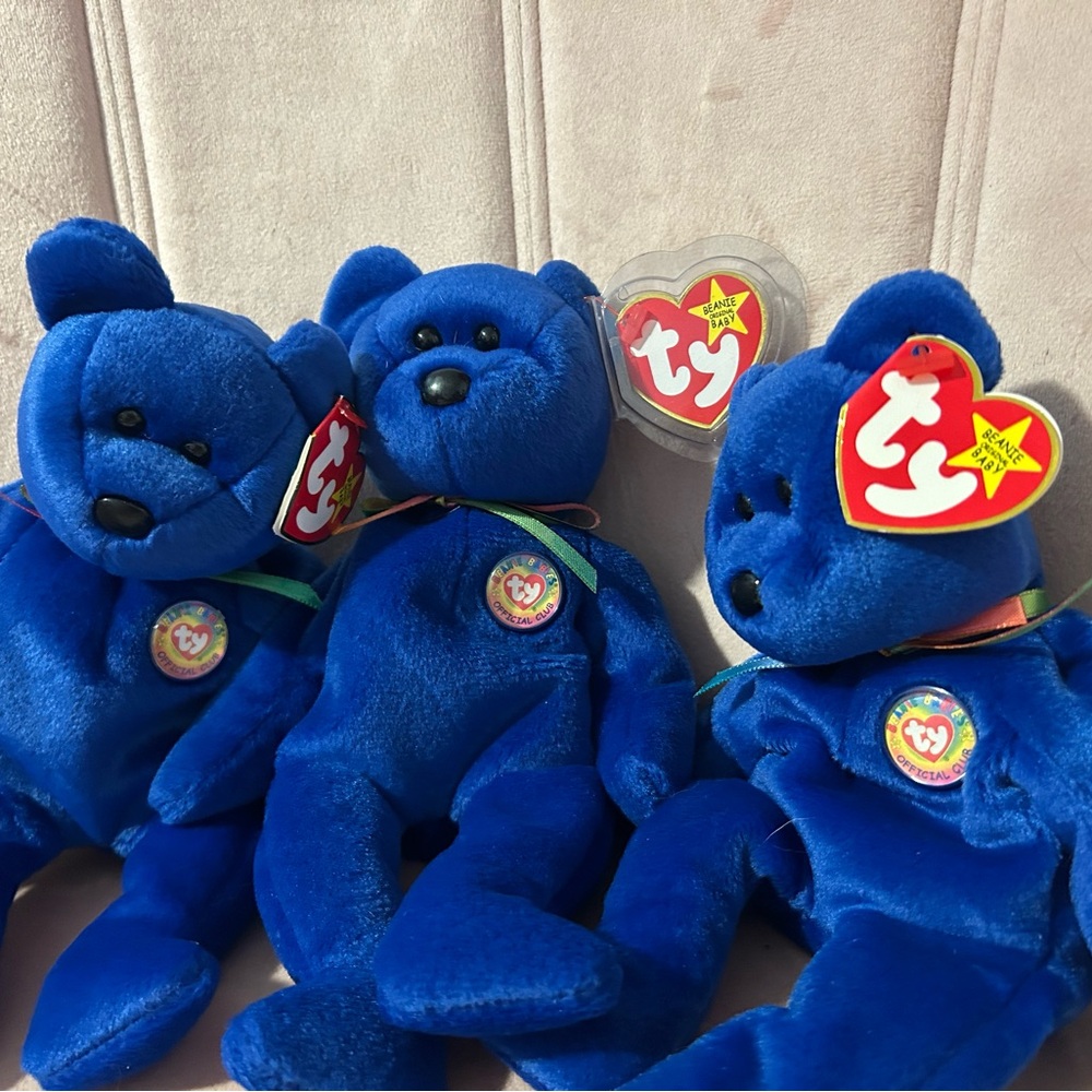Ty Royal Blue Plush Bear Trio